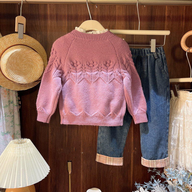 Jesenski ljubičasti kardigan kaput za djevojčice Dječji pulover Proljetno pleteno jacquard pletivo za novorođenčad Odjeća za djevojčice dugih rukava