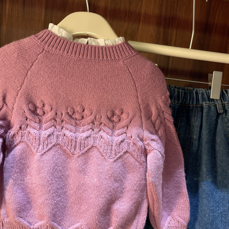 Jesenski ljubičasti kardigan kaput za djevojčice Dječji pulover Proljetno pleteno jacquard pletivo za novorođenčad Odjeća za djevojčice dugih rukava