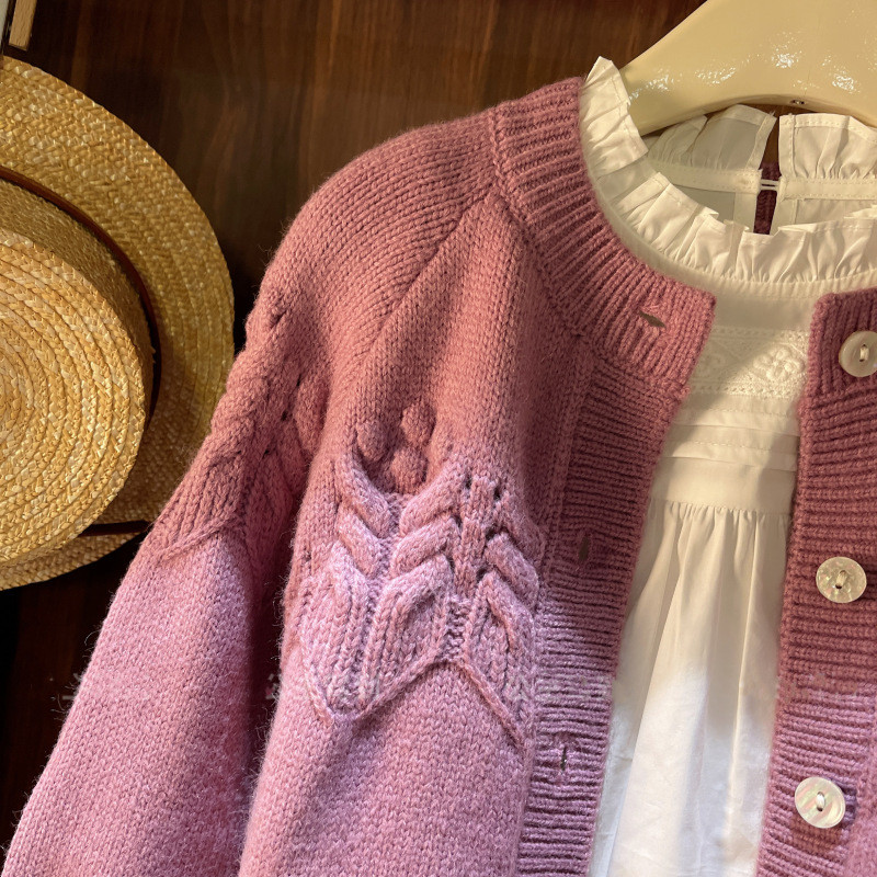 Jesenski ljubičasti kardigan kaput za djevojčice Dječji pulover Proljetno pleteno jacquard pletivo za novorođenčad Odjeća za djevojčice dugih rukava