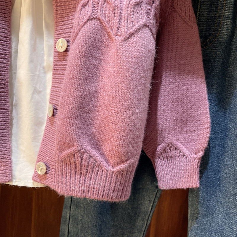 Jesenski ljubičasti kardigan kaput za djevojčice Dječji pulover Proljetno pleteno jacquard pletivo za novorođenčad Odjeća za djevojčice dugih rukava