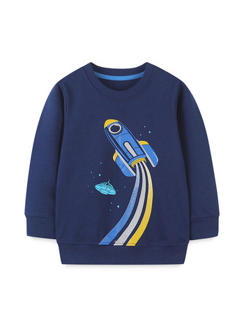 Суичъри за момчета Горнище с дълъг ръкав Пролетно бебешка ракетна шарка Памук Детски дрехи Мода Детска спортна риза Пуловер Суичъри