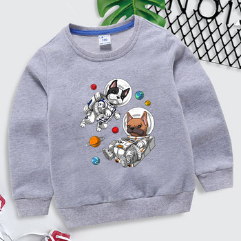 Анимационни детски дрехи Момчета Френски булдог Астронавт Щампа Streetwear Забавни животни Суитшърт Harajuku Astronaut Момичета Y2k Качулки