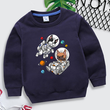 Анимационни детски дрехи Момчета Френски булдог Астронавт Щампа Streetwear Забавни животни Суитшърт Harajuku Astronaut Момичета Y2k Качулки