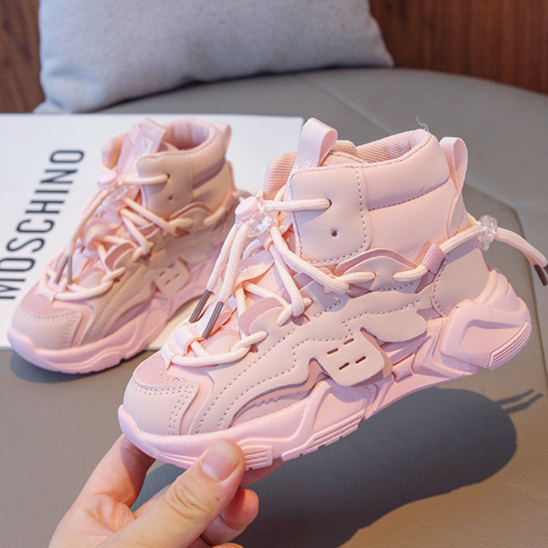 Dječja ležerna obuća Dječaci Djevojčice Prozračne mekane tenisice Modne jednobojne visoke dječje cipele Sportske cipele s platformom na vezanje