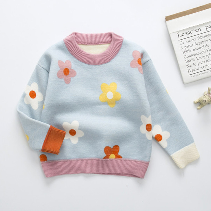 2023. Cvjetni pleteni džemperi Jesen Zima Dječja Dječja odjeća za djevojčice Deblji pulover Dječji pulover dugih rukava
