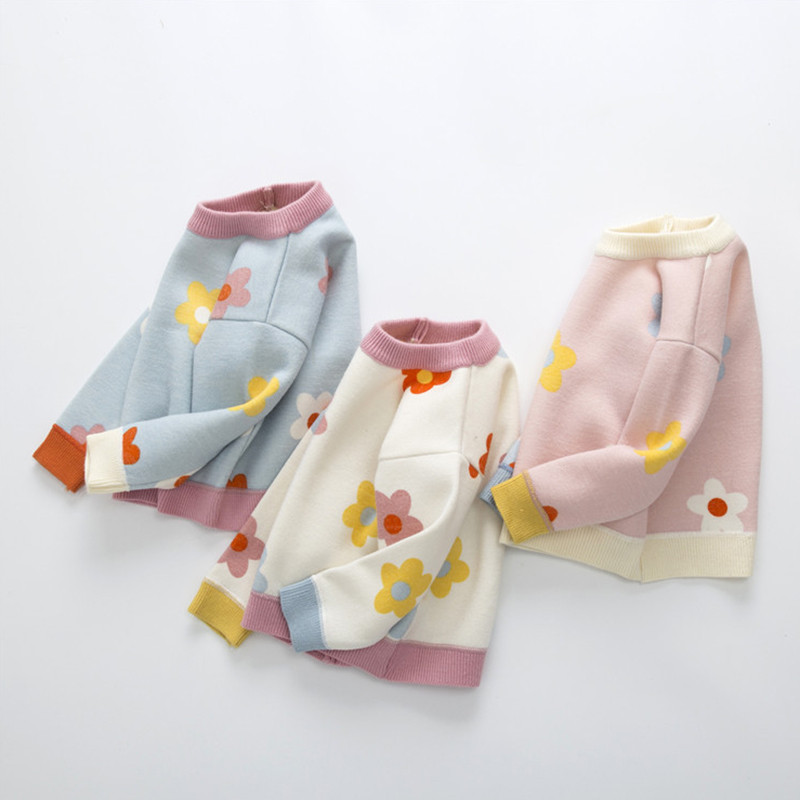 2023. Cvjetni pleteni džemperi Jesen Zima Dječja Dječja odjeća za djevojčice Deblji pulover Dječji pulover dugih rukava