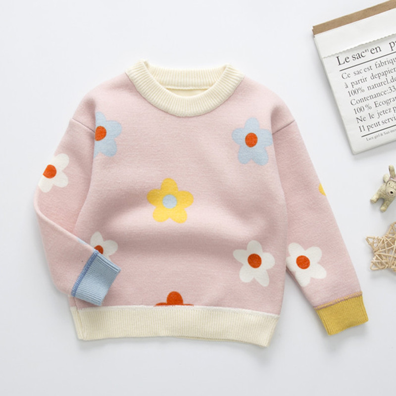 2023. Cvjetni pleteni džemperi Jesen Zima Dječja Dječja odjeća za djevojčice Deblji pulover Dječji pulover dugih rukava