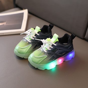 2023 Нови анимационни момичета Момчета Спортни LED светещи детски контрастни мрежести обувки