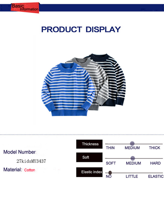27kids Dječji pulover za malu djecu Dječji zimski dječji prugasti uzorak dugih rukava s okruglim izrezom Ležerni pamučni kaput koji održava toplinu 2-9 godina