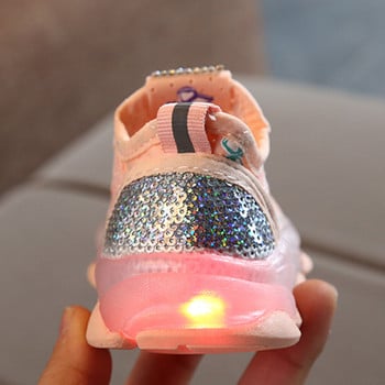 Детски светещи обувки за момичета Момчета 2023 Пролет Нови Led обувки Модни дишащи мрежести кристали Детски маратонки Ежедневни обувки
