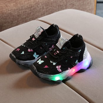 Детски светещи обувки за момичета Момчета 2023 Пролет Нови Led обувки Модни дишащи мрежести кристали Детски маратонки Ежедневни обувки