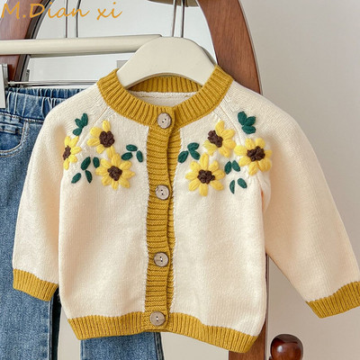 Kids Cardigan Sweaters Girls Clothes Sunflower Embroidery with Sunflowers Sweater Boys Children Clothing Knitted Kids Sweaters