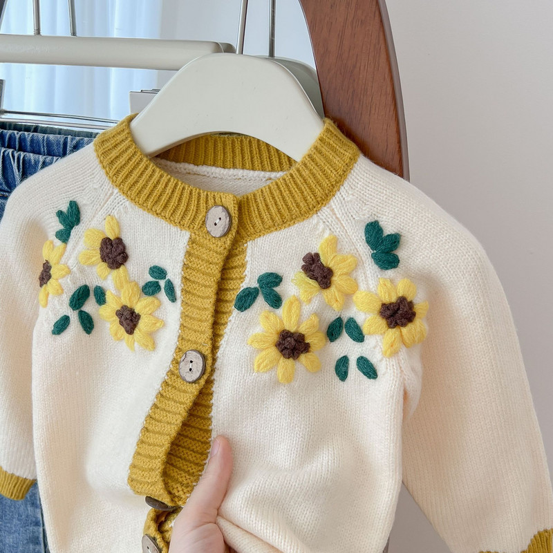 Dječji kardigani Džemperi Odjeća za djevojčice Vez suncokreta sa suncokretima Džemperi Dječja odjeća Pleteni dječji puloveri