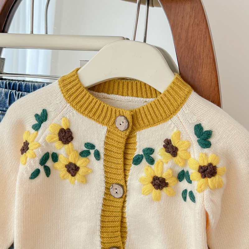 Dječji kardigani Džemperi Odjeća za djevojčice Vez suncokreta sa suncokretima Džemperi Dječja odjeća Pleteni dječji puloveri