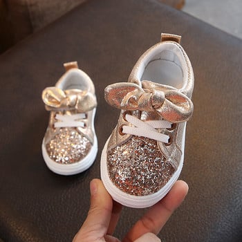 Маратонки за момичета Детски обувки против плъзгане Панделка Пайети Обувка на принцеса Пролет и есен Бебешки ежедневни маратонки с мека подметка