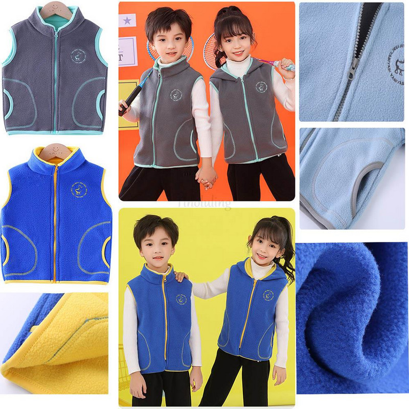 Pusaudžu Virsdrēbes Vestes Bezpiedurknēm Jakas Bērnu Veste zēnam Meitenei Polar Fleece Baby Bērnu Veste Silta Ziemas 100-160cm