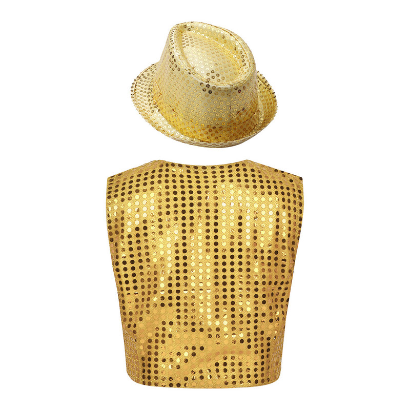 Dječji prsluk bez rukava sa svjetlucavim šljokicama i šeširom za dječake, kostime za jazz, moderne latinoameričke plesove, scenske nastupe