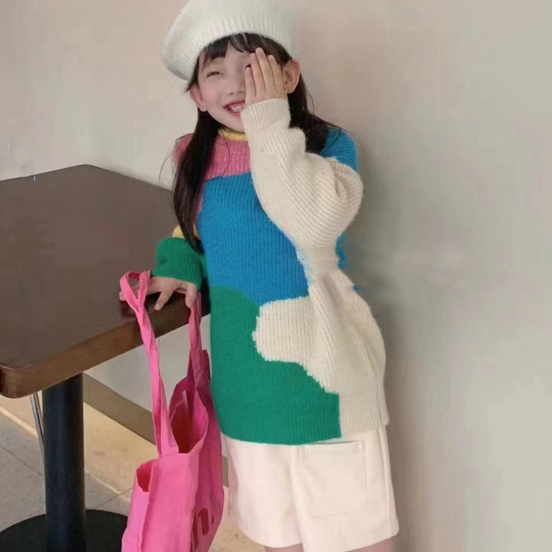 Jesenski dječji pleteni džemper u boji 2022. korejska verzija ženske odjeće za djevojčice, modne donje majice za bebe