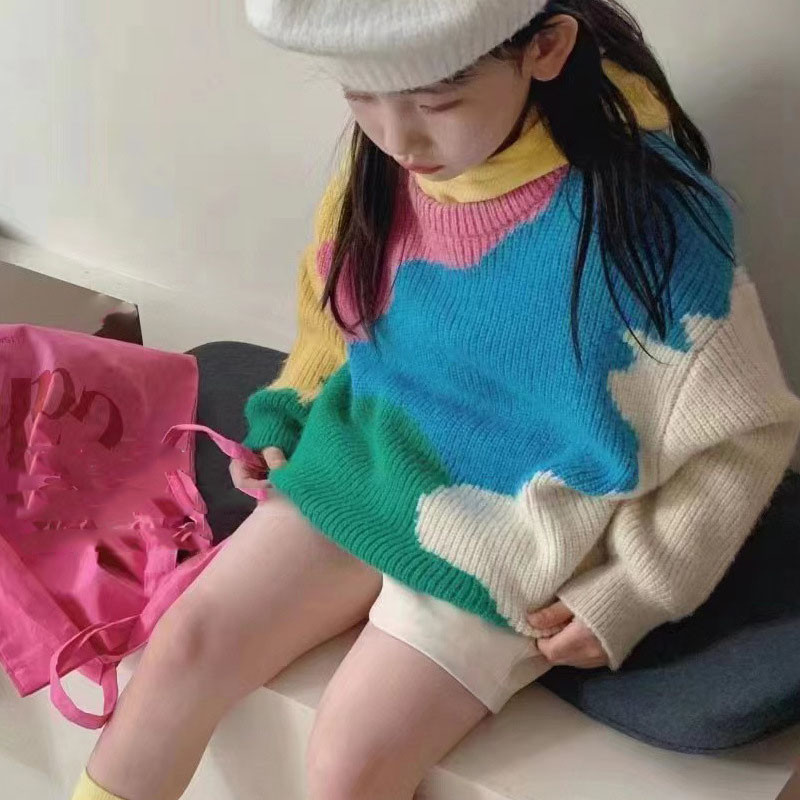 Jesenski dječji pleteni džemper u boji 2022. korejska verzija ženske odjeće za djevojčice, modne donje majice za bebe