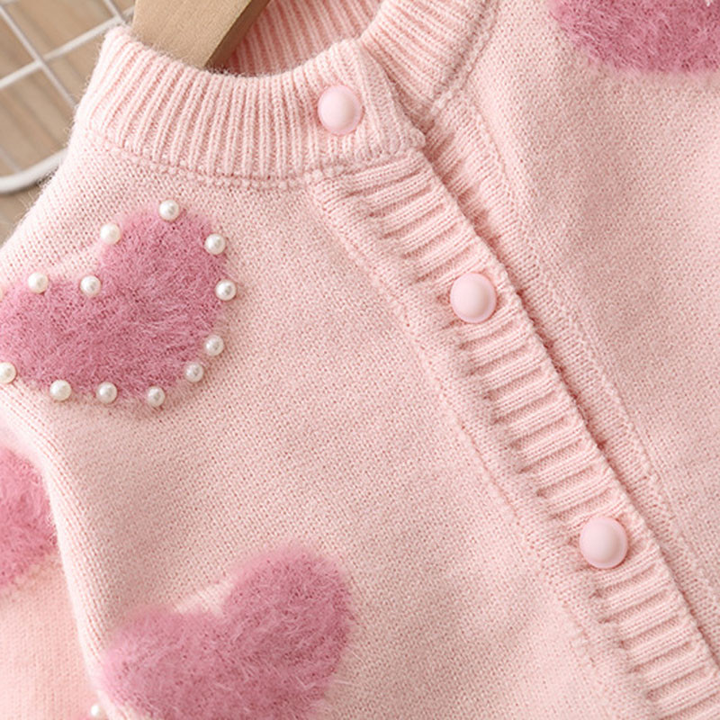 Jesenski džemper za djevojčice, zima 2022., novi pulover za djevojčice, pulover s bisernim srcem, gornji dio preslatke princeze, modna dječja pletenina