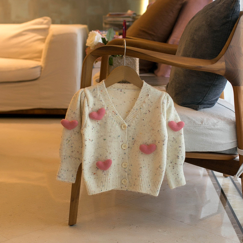 Jesen 2023 Novi džemper za djevojčice Kardigan Dječja odjeća Zimski ručno rađeni džemper Love Top Pleteni džemper Dječja jakna