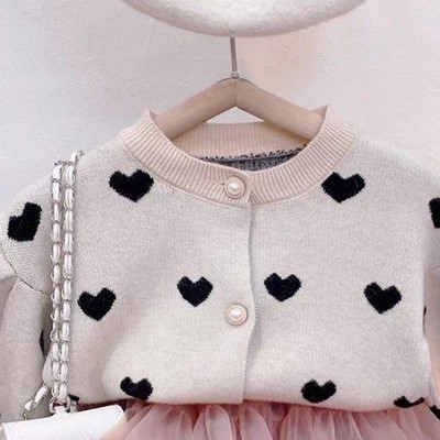 Džemper za djevojčice Pleteni kaput za djevojčice Jesen 2023 Nova dječja ljubavna pletena majica Dječji moderan svestrani pulover Kardigan