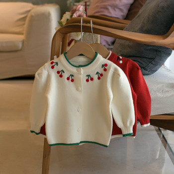 2023 Φθινόπωρο Νέο πουλόβερ για κορίτσια Sweet Cherry στρογγυλή ζακέτα πουλόβερ μονό στήθος Πλεκτό Baby Jacket Top Χειμερινό παλτό