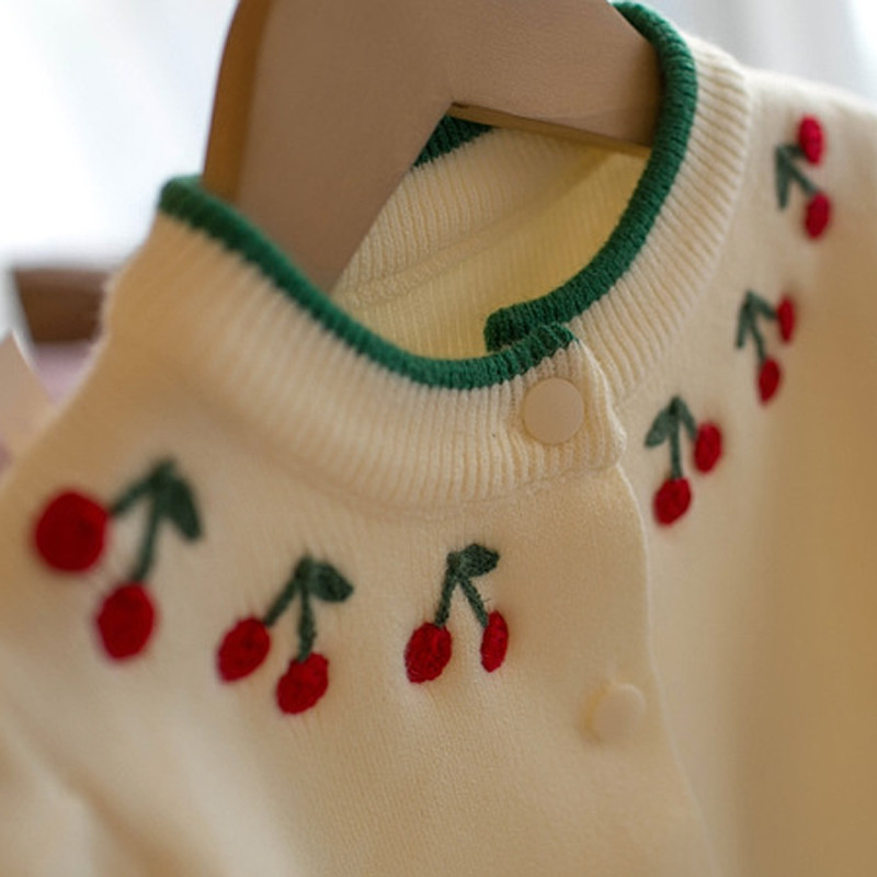 Jesen 2023, novi džemper za djevojčice, trešnja, džemper s okruglim izrezom, pletenina s jednim kopčanjem, dječja jakna, gornji zimski kaput