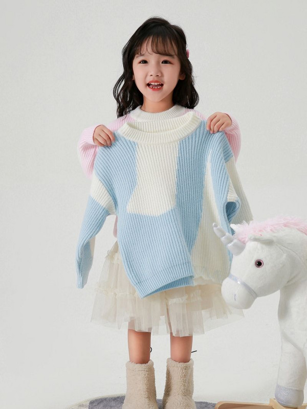 2023, novi pleteni dječji pulover za djevojčice, jesenski kaput, korejski slatki top s dugim rukavima, jednostavna modna odjeća za bebe od 2 do 12 godina