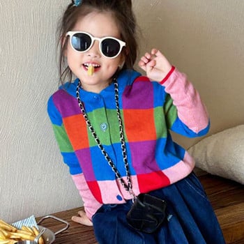 2023 Φθινόπωρο καινούργιο πουλόβερ για κορίτσια Παιδικά ρούχα Κορεατικά κορεάτικα πουλόβερ με κουκούλα με κουκούλα με καρό