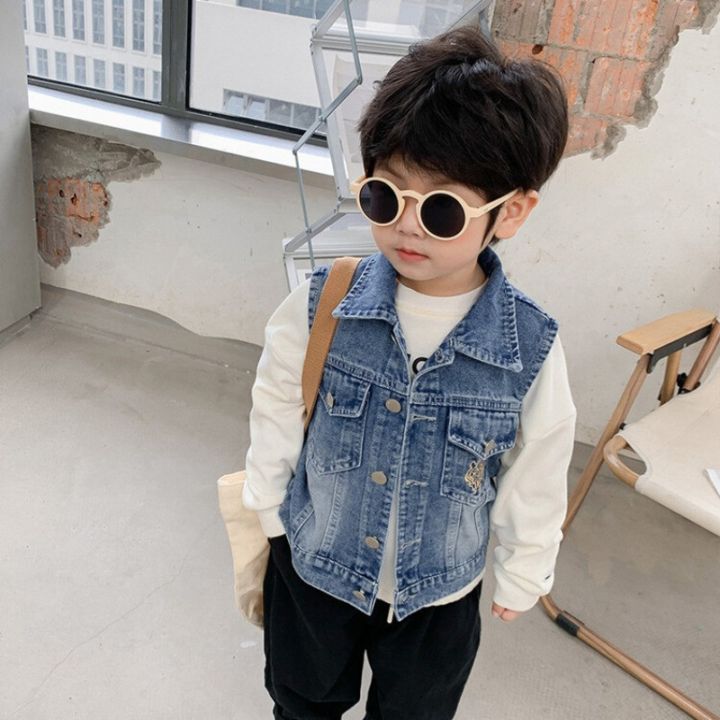 Kaubojski prsluk za dječake Proljetni i jesenski kaput za dječake bez rukava, ležeran na preklop, jesenski kaput s leopardovim uzorkom