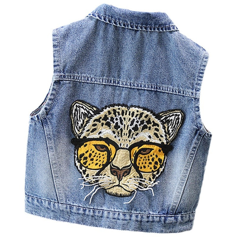 Kaubojski prsluk za dječake Proljetni i jesenski kaput za dječake bez rukava, ležeran na preklop, jesenski kaput s leopardovim uzorkom