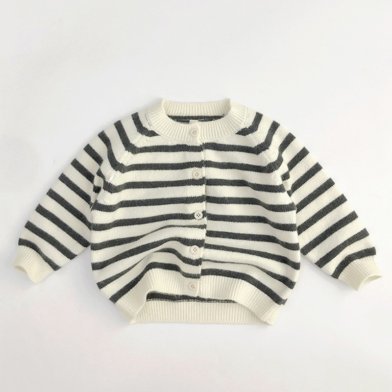 Dječji dječji pulover Prugasti pleteni kardigan gornji dio Jesenska odjeća za dječake i djevojčice Okrugli izrez Gornja odjeća za malu djecu, djevojčice i dječake 1-6 godina