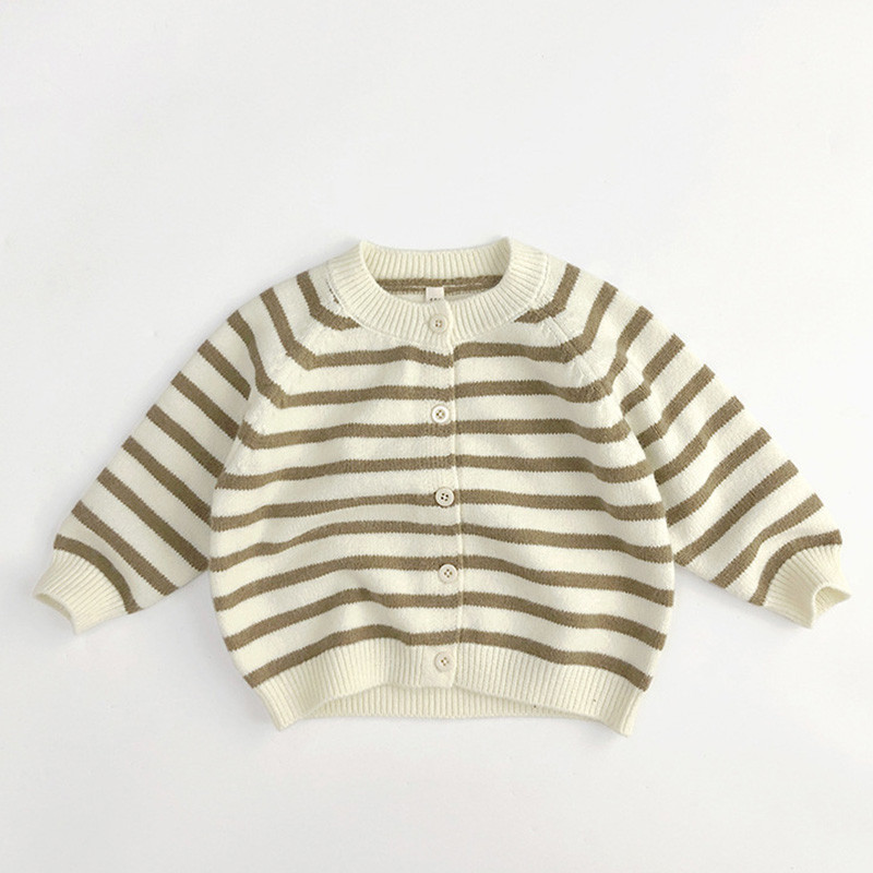 Dječji dječji pulover Prugasti pleteni kardigan gornji dio Jesenska odjeća za dječake i djevojčice Okrugli izrez Gornja odjeća za malu djecu, djevojčice i dječake 1-6 godina
