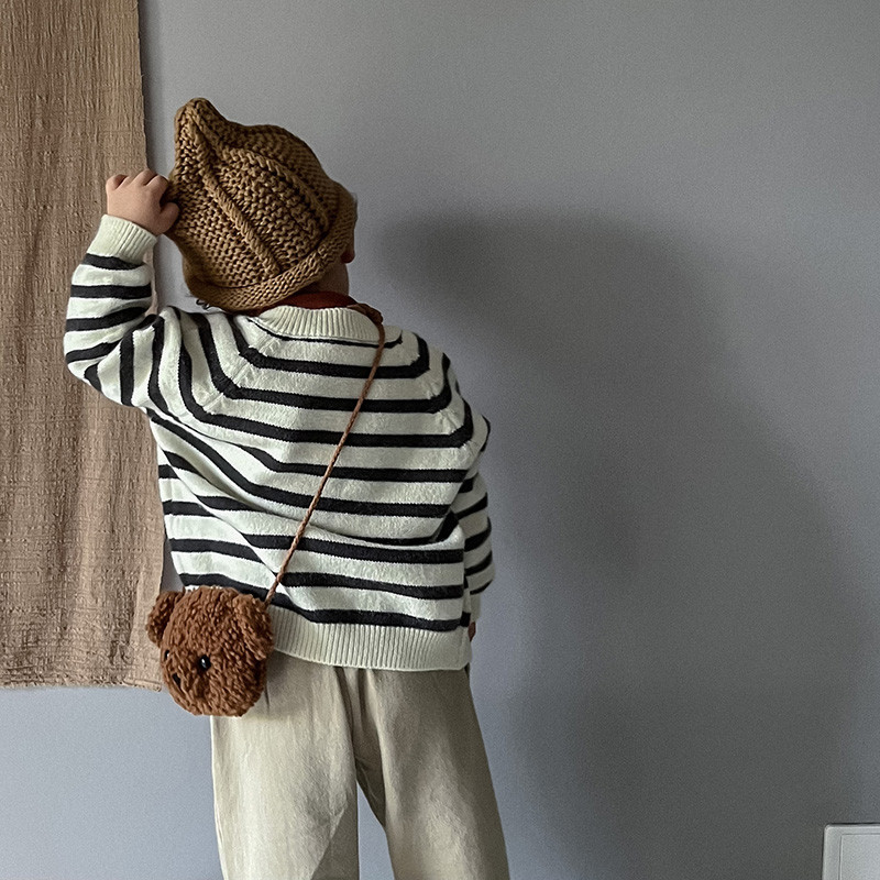 Dječji dječji pulover Prugasti pleteni kardigan gornji dio Jesenska odjeća za dječake i djevojčice Okrugli izrez Gornja odjeća za malu djecu, djevojčice i dječake 1-6 godina