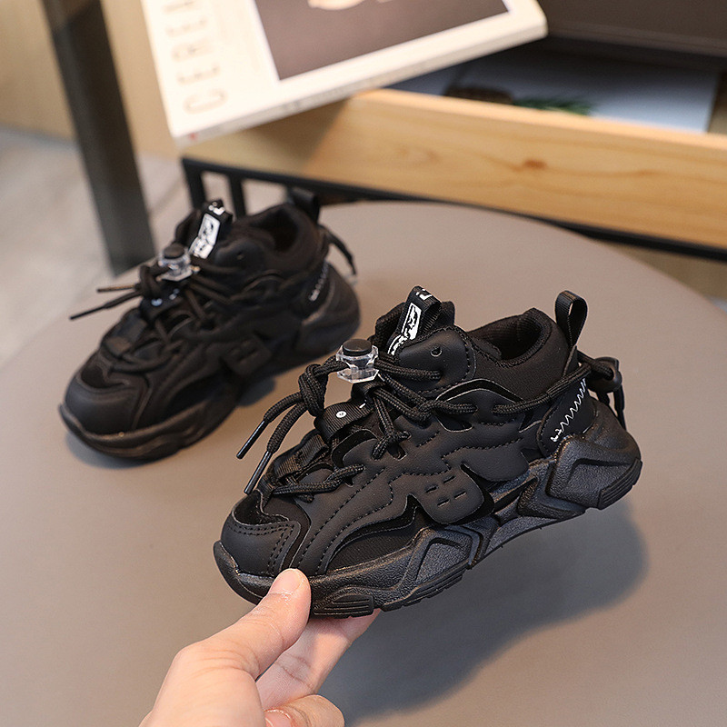 Dječje modne jednobojne crne jesenske i zimske tenisice za dječake Vodootporne PU pamučne školske sportske cipele za djevojčice na vezanje