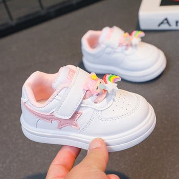 Детски ежедневни обувки 2023 г. Бебешки обувки за малко дете Момичета Анимационни шарки на животни Бели обувки Меки и дишащи бордови обувки за момчета