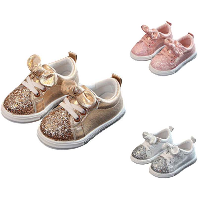 Tregren Djevojčice Sportske cipele s mekim potplatom Dječje tenisice sa šljokicama Ležerne tenisice Slatke svjetlucave cipele s mašnama Dječje ravne cipele