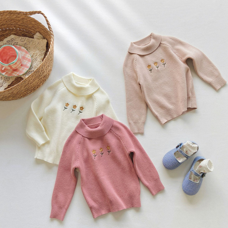 2-8T Dječji džemper za djevojčice Elegantna zimska odjeća Pletena dolčevita majica s dugim rukavima Rastezljivo dječje pletivo