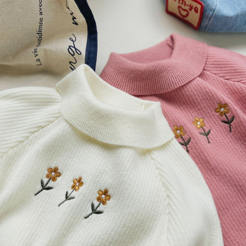 2-8T Dječji džemper za djevojčice Elegantna zimska odjeća Pletena dolčevita majica s dugim rukavima Rastezljivo dječje pletivo