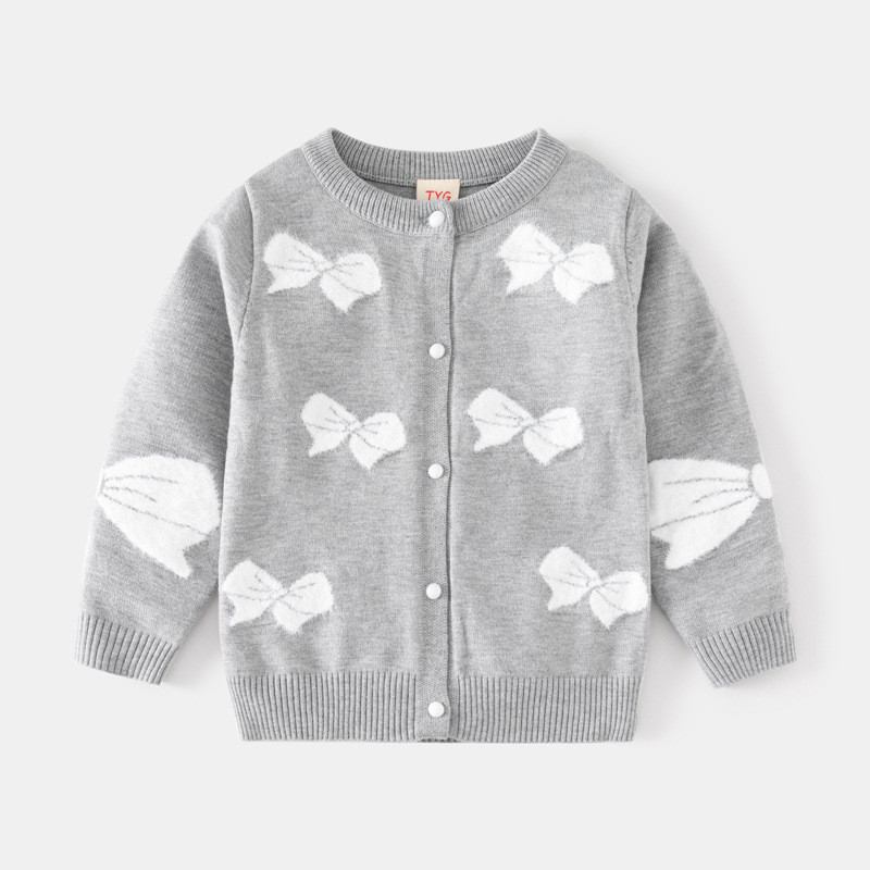 2-8T Pulover s mašnom i printom Djevojčica Kardigan za malu djecu Odjeća za bebe Zimski pleteni pulover Pletena odjeća dugih rukava Dječja odjeća