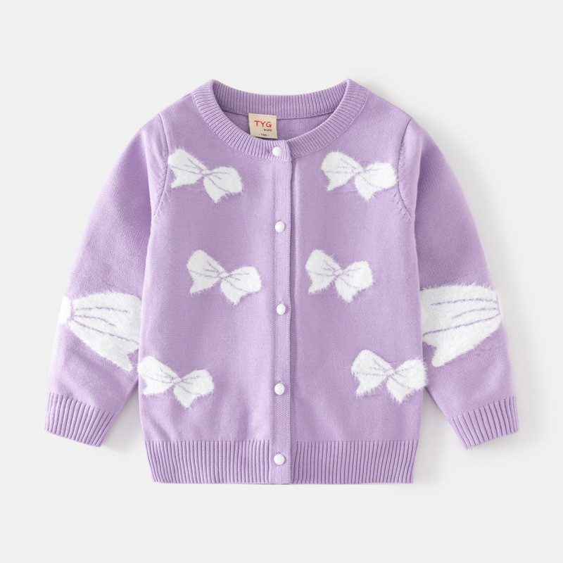 2-8T Pulover s mašnom i printom Djevojčica Kardigan za malu djecu Odjeća za bebe Zimski pleteni pulover Pletena odjeća dugih rukava Dječja odjeća