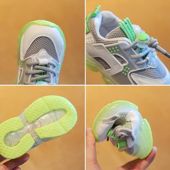 Есенни детски спортни обувки за 2023 г. с леки дишащи мрежести маратонки за малко момиченце 1 до 5 години Детски обувки Момчета LED детски маратонки