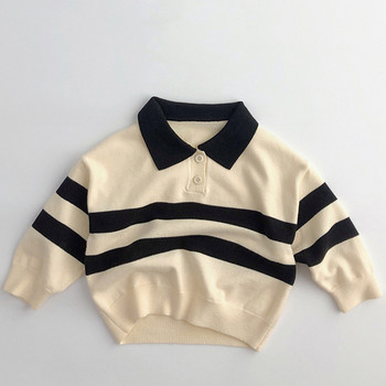 Есенни дрехи за бебета, момчета, момичета, бебешки пуловер, плетен пуловер с ревери за малки деца, свободен ежедневен трикотаж, памучен пуловер с дълъг ръкав