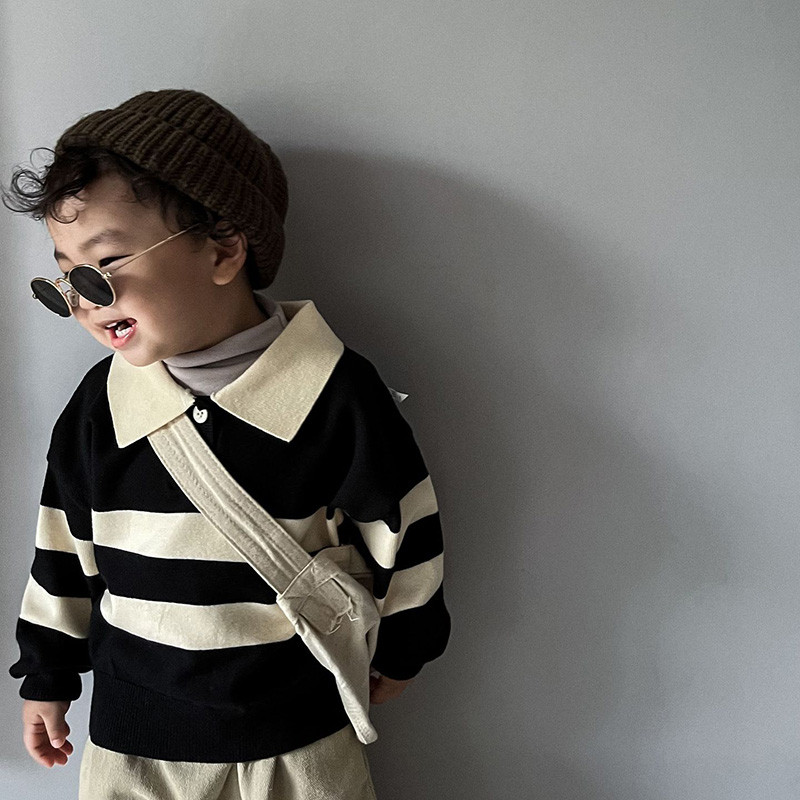 Jesenska odjeća za dječake i djevojčice Dječji pulover Pleteni pulover s preklopom za malu djecu Labava ležerna pletenina Dugi rukavi Pamučni pulover