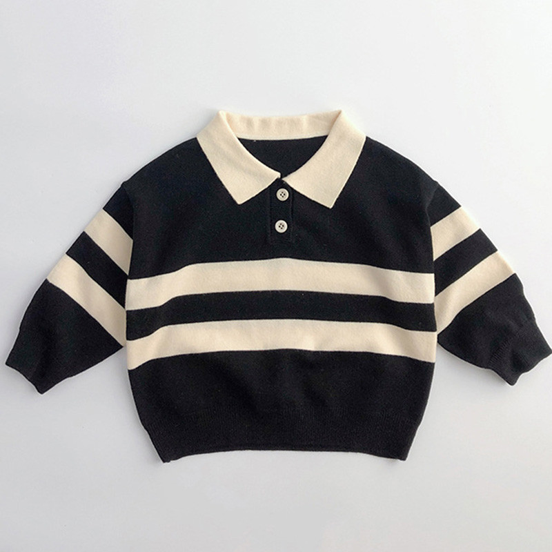 Jesenska odjeća za dječake i djevojčice Dječji pulover Pleteni pulover s preklopom za malu djecu Labava ležerna pletenina Dugi rukavi Pamučni pulover