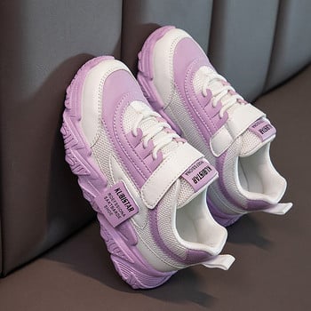 Модни пролетни нови детски маратонки 2023 PU момичета Ежедневни мрежести едноцветни розови светли момчета бели кукички детски нехлъзгащи се спортни обувки