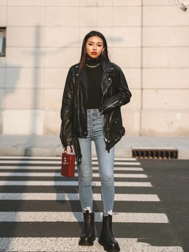 RARF 2023 Nova ženska motociklistička kožna jakna od PU imitacije kože široka crna jakna