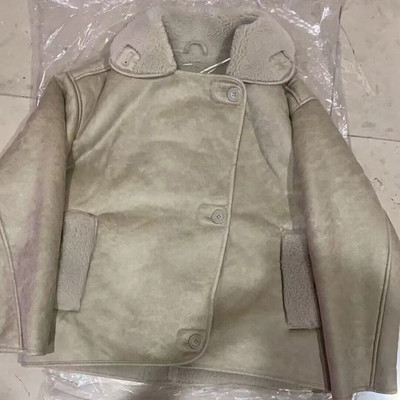 Mu&Du 2023 Jachetă de iarnă pentru femei, vintage, cu rever gros, din piele artificială, din lână de miel, cu un singur piept, haine calde de stradă.