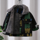 Νέο Παιδικό τζιν βελούδινο παλτό Fashion Boys` Letter Jacket Winter 2-11Y